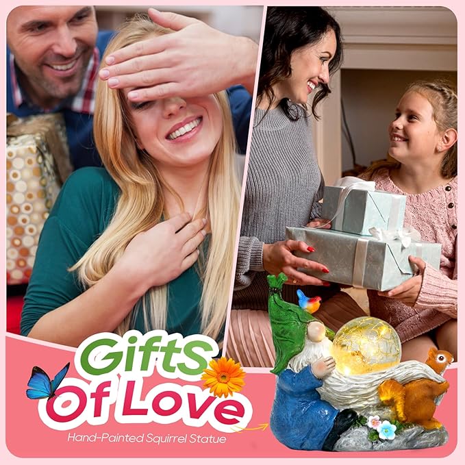 Garden Gnomes Statue Outdoor Decor,Solar Gnome Statue for Outside -Resin Blue Gnome Yard Art Gifts for Mom,Grandmam Birthday Gift-VerdiqueGarden