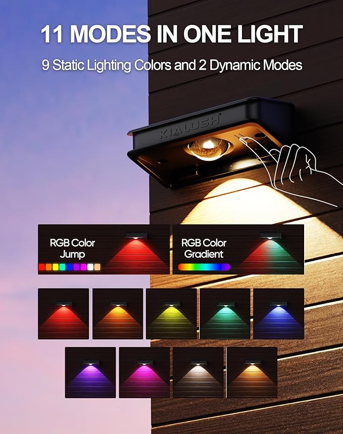 10 Pack Solar Fence Lights - 3 Modes, 9 Colors Outdoor Solar Lights, Waterproof IP 65, 35lm for Step, Stair, Deck, Wall, Patio, Walkway, Porch-VerdiqueGarden