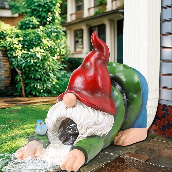 WONDER GARDEN Gnome Gutter Downspout Extensions - 3'' x 4'' Decorative Downspout Extender Diverter, Outdoor Splash Block Sculpture Garden Decor, Waterproof Gutter Guard for Lawn, Garden, Lawn-VerdiqueGarden