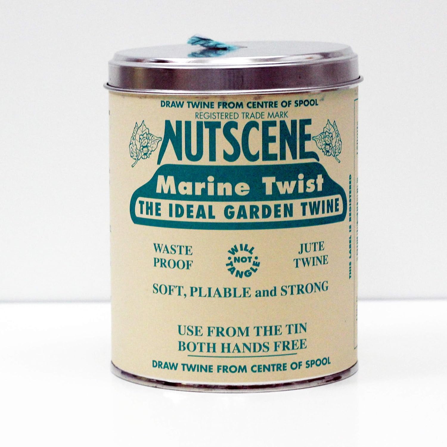 NUTSCENE Iconic Tin (Tin ‘O’ Twine) with Their Heritage Scottish Jute Twine and Hole in Top for Easy Dispensing. 14 Colors to Choose from. 164 Yards. Turquoise (Marine Blue)-VerdiqueGarden