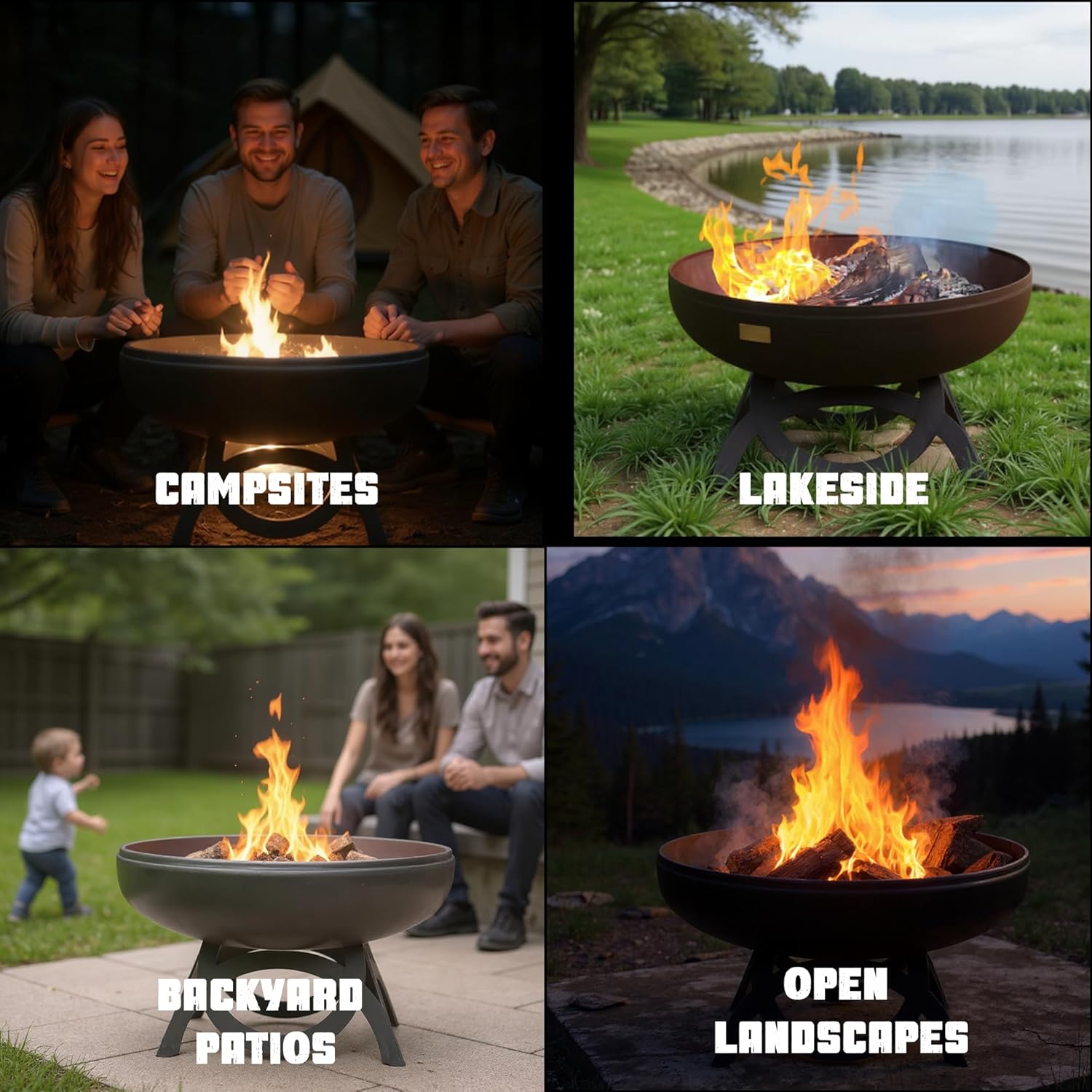 Liberty Fire Pit – Ohio Flame Wood Burning Outdoor Fire Pit - 48" Diameter with Curved Base (Made in USA)-VerdiqueGarden