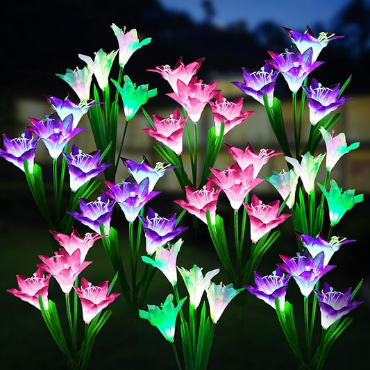 WdtPro Solar Outdoor Lights Garden Decorative 10 Pack, Waterproof Solar Garden Lights with 40 Lily Flowers, Multi-Color Changing Outdoor Solar Lights for Yard Outside Garden Decorations-VerdiqueGarden
