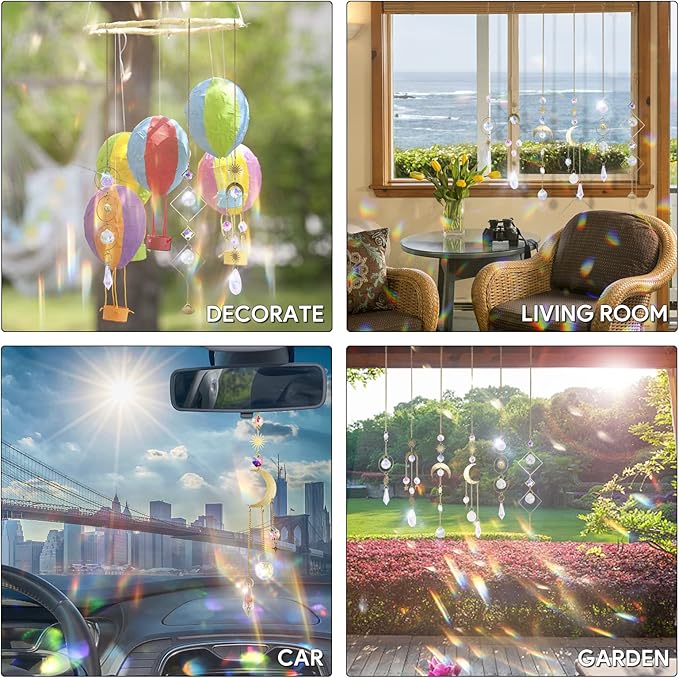 BBdis 6Pieces Crystals Suncatcher, Hanging Sun Catchers with Chain Pendant Ornament Colorful Crystal Suncatchers Prisms for Window Home Wedding Party Christmas Garden Decor-VerdiqueGarden