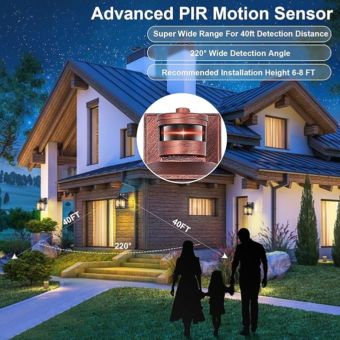 Dusk to Dawn Motion Sensor Outdoor Lights - Dark red Exterior Light Fixture Wall Mount for Outside House Porch Patio Garage - Yard Front Motion Detector Lantern - Waterproof Anti-Rust Lighting-VerdiqueGarden