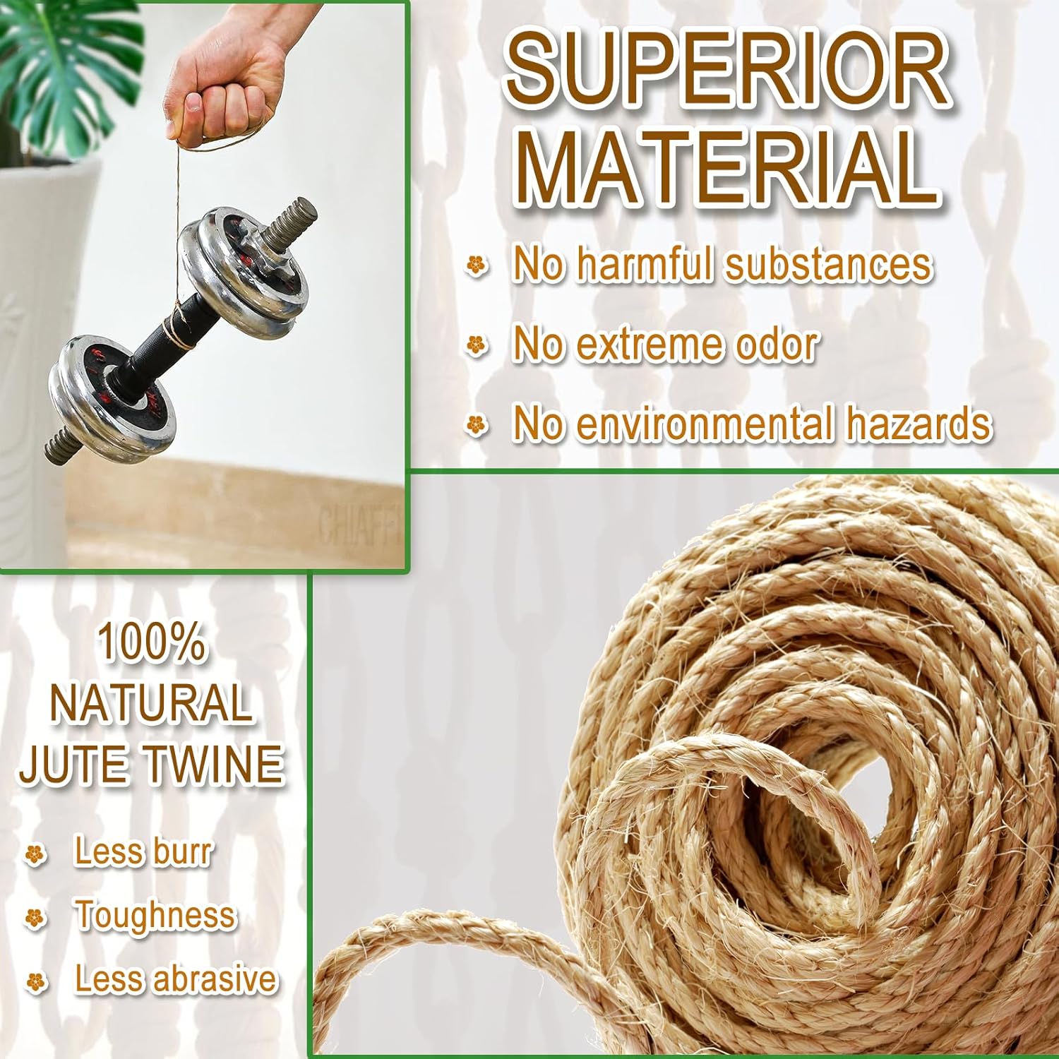 656 Feet 3Ply Jute Twine String, 2mm Natural Brown Thick Twine Rope for Crafts, Gardening, Tomato, Climbing Plant, Tie Floristry, Gift Wrapping Packing, Christmas, Wedding Decor-VerdiqueGarden