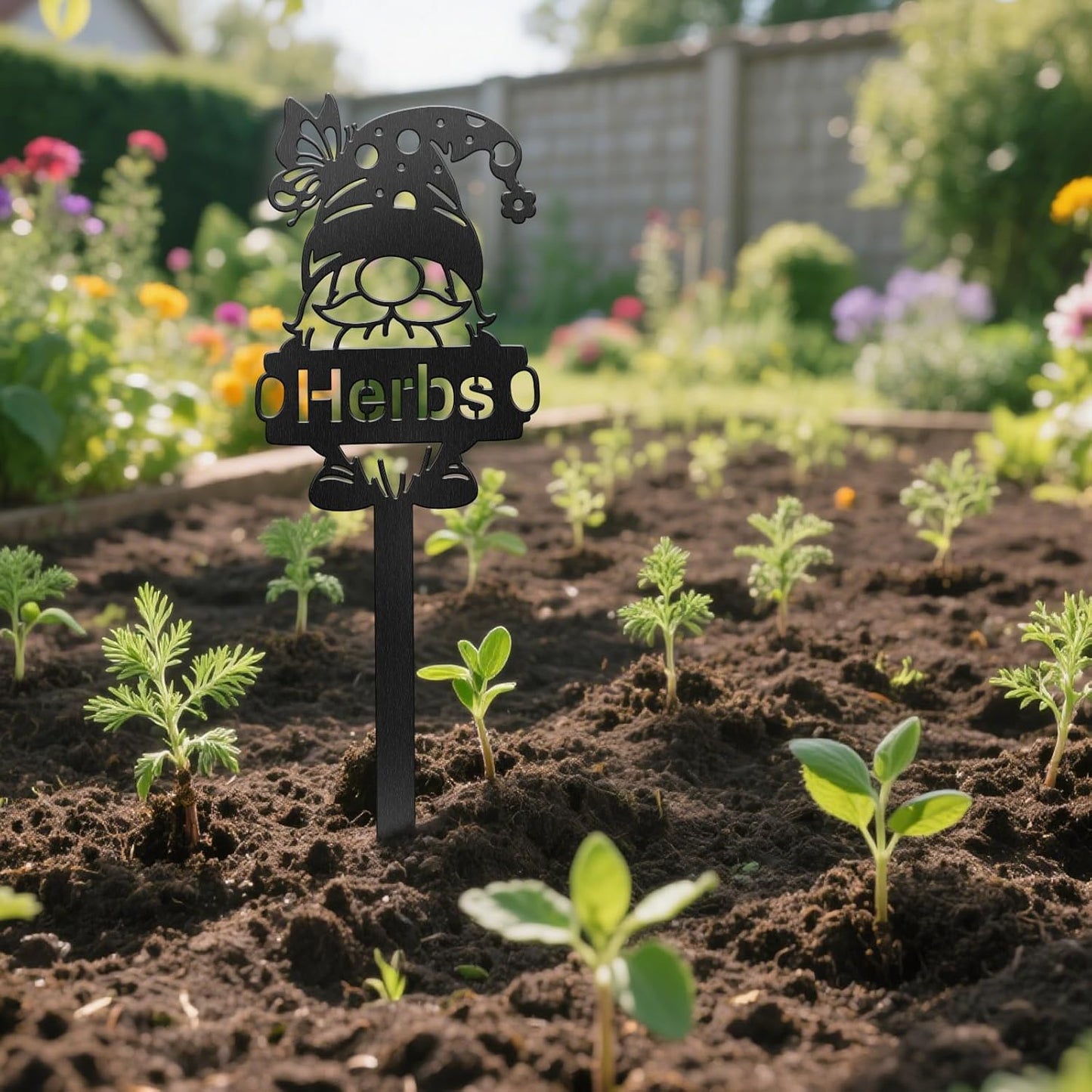 CUTHOLLOW Metal Plant Marker Stake Herbs and Gnome for Outdoor Indoor, Waterproof 11.8 inch Cute Garden Plant Labels Sign Tag for Herb, Farmhouse Greenhouse Decor - Funny Gardening Gifts-VerdiqueGarden