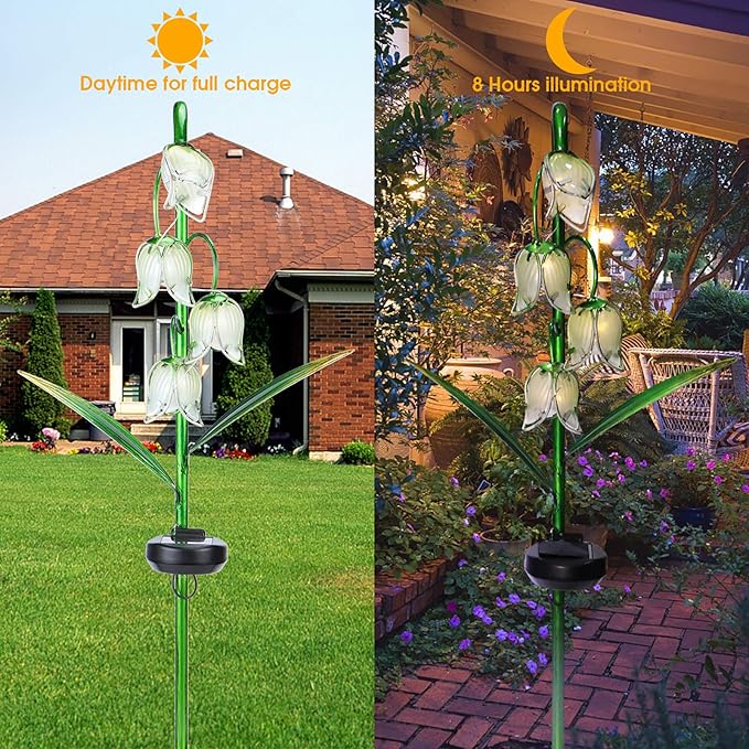 VCUTEKA Solar Garden Decor Stake Outdoor Light Glass Flower Stake for Yard Lawn Decor Backyard Decorations-VerdiqueGarden