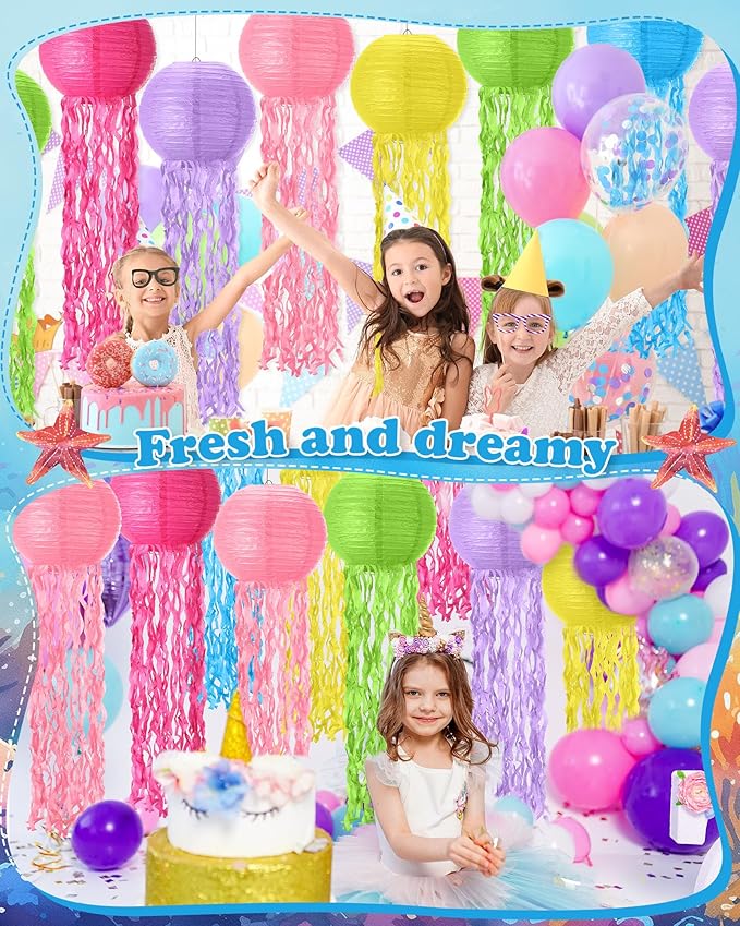 18 Pcs Jellyfish Paper Lanterns Mermaid Birthday Decorations Hanging Lantern Lamps for Ocean Theme Decor Under The Sea Party Supplies-VerdiqueGarden