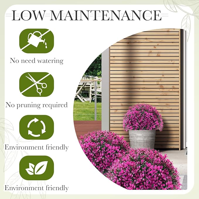 Yunlly 2 Pack 18" Artificial Boxwood Ball Bush Topiary Trees Fake Outdoor Plants, Realistic UV Resistance Faux Shrubs with Spike Greenery Topiary for Front Porch Garden Yard Patio Indoor (Fuchsia)-VerdiqueGarden