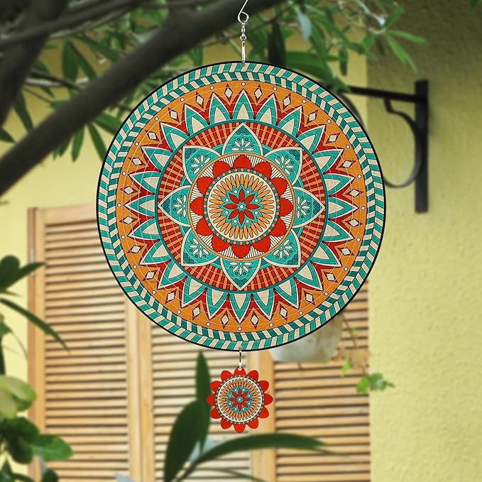 TUOKING Mandala Wind Spinners Outdoor Metal 3D Hanging Art Wind Spinner 12 Inch Stainless Steel for Yard and Garden Decoration Worth Gift for Women-VerdiqueGarden