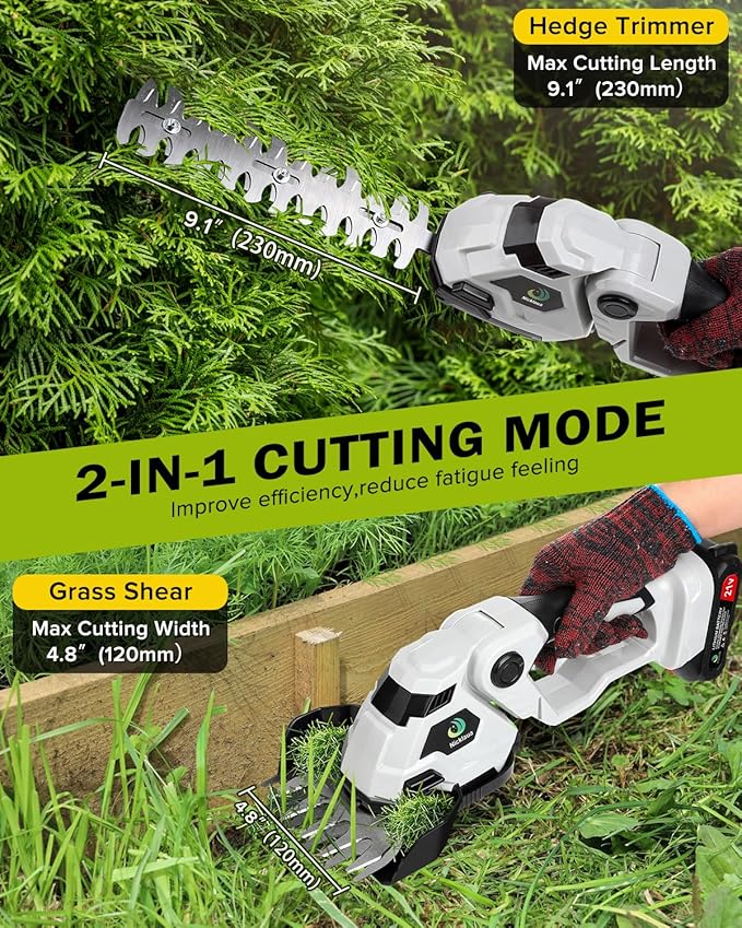 Cordless Hedge Trimmer,2 in 1 Cordless Grass Shear & Hedge Shear/Shrubbery Trimmer with Dual-Action Blade Cutting Capacity,Hedge Shear with 2 PCS Rechargeable Battery and Charger for Garden,Lawn-VerdiqueGarden