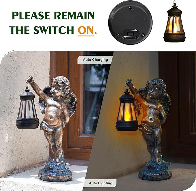 MININOVA Angel Statues Garden with Solar Lantern Outdoor Cherub Decorations Patio Yard Lawn Ornaments Housewarming Gifts for Mom Grandma Women-VerdiqueGarden