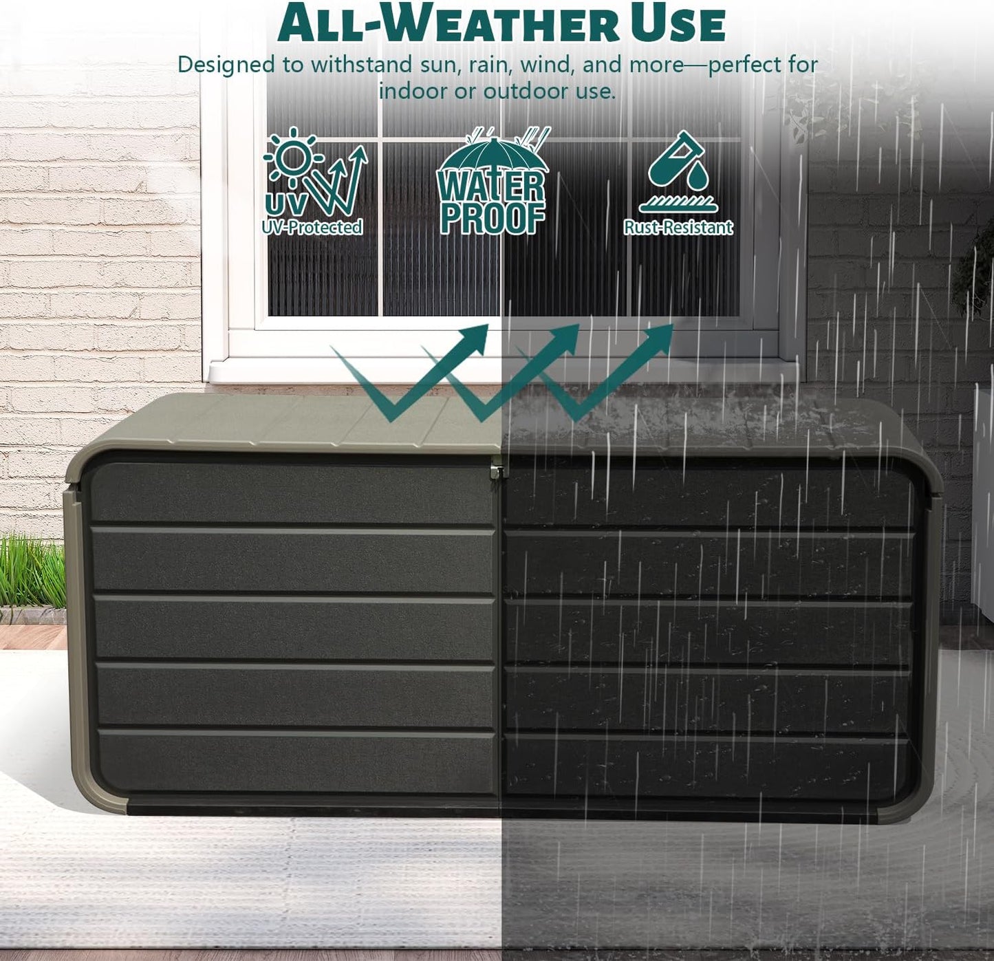 Domi 160 Gallon Outdoor Storage Box – Waterproof, UV-Resistant Deck Box with Lockable Lid for Patio Furniture, Garden Tools, Delivery Packages (Large Resin Storage Bin）-VerdiqueGarden