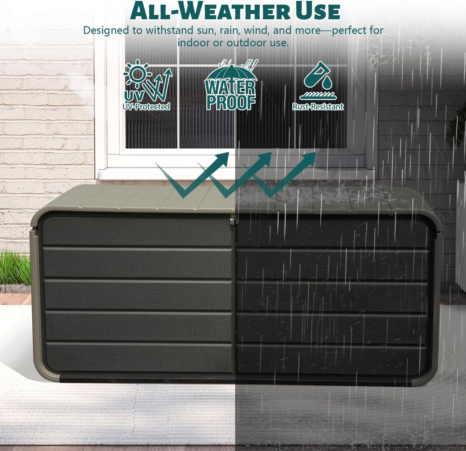 Domi 160 Gallon Outdoor Storage Box – Waterproof, UV-Resistant Deck Box with Lockable Lid for Patio Furniture, Garden Tools, Delivery Packages (Large Resin Storage Bin）-VerdiqueGarden