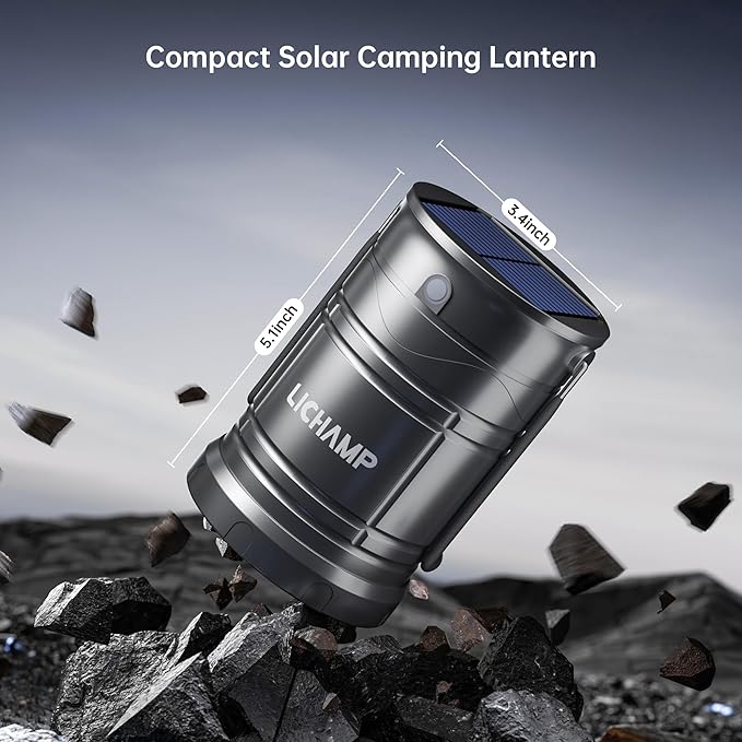 Lichamp 1-Pack Solar Camping Lantern, USB Rechargeable LED Lanterns Battery Powered Pop Up Flashlight Lamps with Three Modes Power for Power Outages Hurricane Supplies Emergency Indoor & Outdoor-VerdiqueGarden