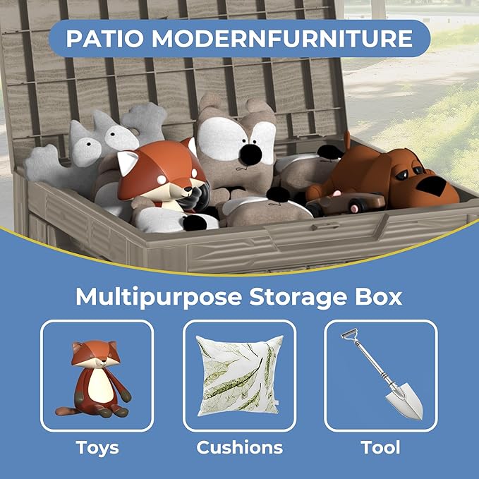 30 Gallon Waterproof Deck Boxes for Outdoor - Compact Resin Patio Storage Boxes, Pool Storage Bin with Lock for Cushions & Tools, UV-Resistant, Slate Grey-VerdiqueGarden