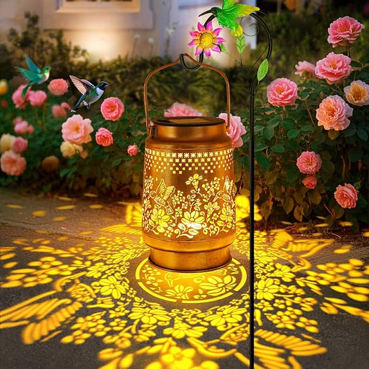 Solar Lanterns Outdoor Hummingbird Garden Decor, Birthday Gifts for Women Mom Grandma Metal Hanging Lantern Lights Waterproof Solar Lights with Shepherd Hook LED Decoration for Garden Yard Patio Lawn-VerdiqueGarden