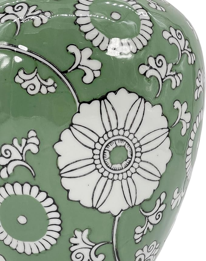 Galt International Floral Chinoiserie Ceramic Vase 14" - Hand Painted Antique Style Porcelain Flower Bottle Fishtail Porcelain Chinese Vase for Home Decor Centerpiece-VerdiqueGarden