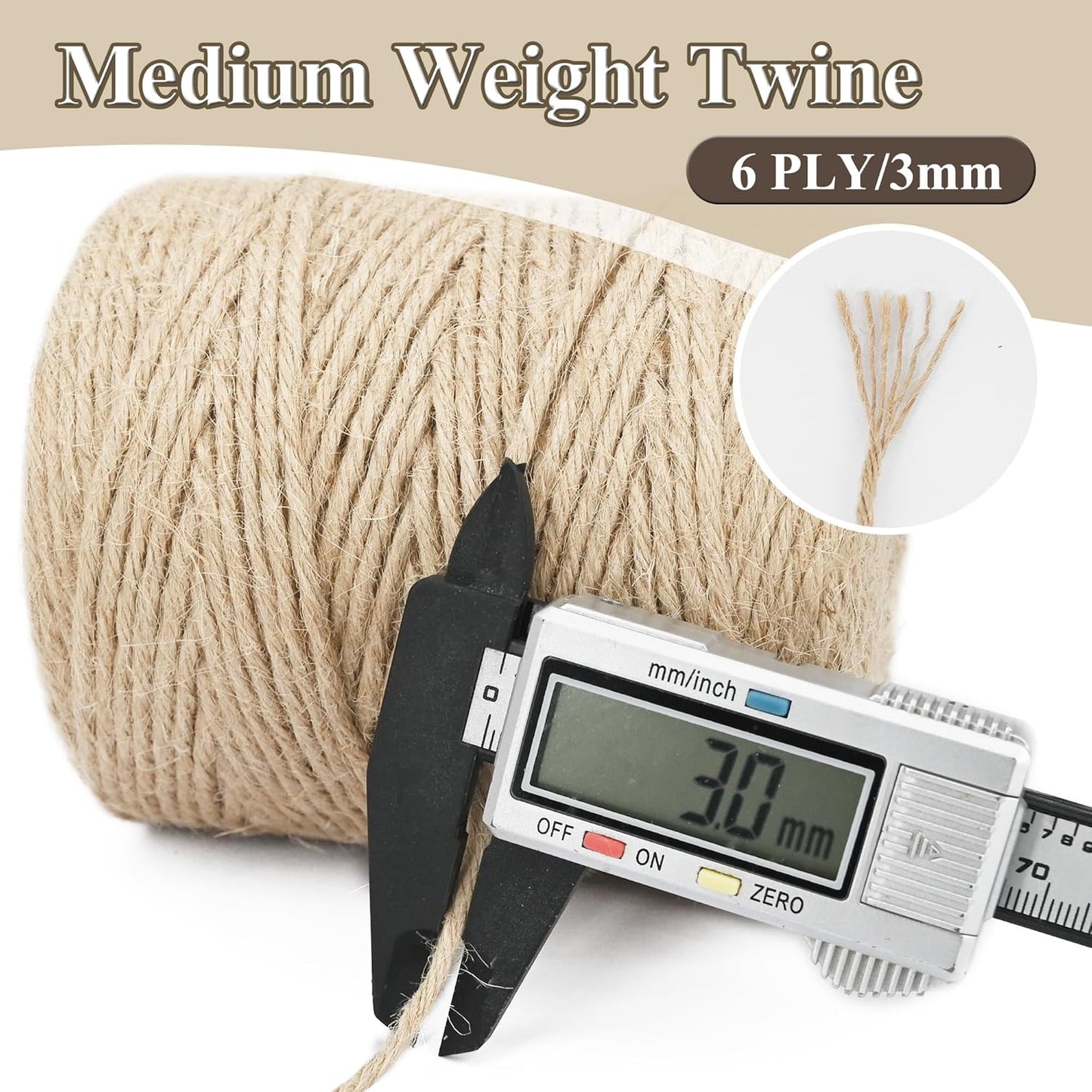 Natural Jute Twine Rope, 500ft x 1/8 inch, 6-Ply Heavy Duty for Crafts, Gardening, Gift Wrapping, Packing,Rustic Decoration-VerdiqueGarden
