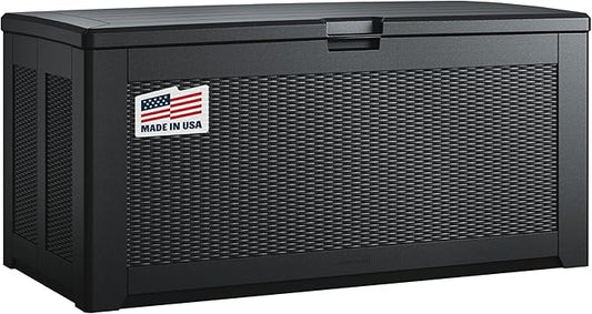 Rubbermaid Extra Large Resin Outdoor Storage Deck Box (134 Gal), Weather Resistant, Black, Deck Organization for Home/Backyard/Pool Chemicals/Toys/Garden Tools/Porch/Patio Cushions-VerdiqueGarden