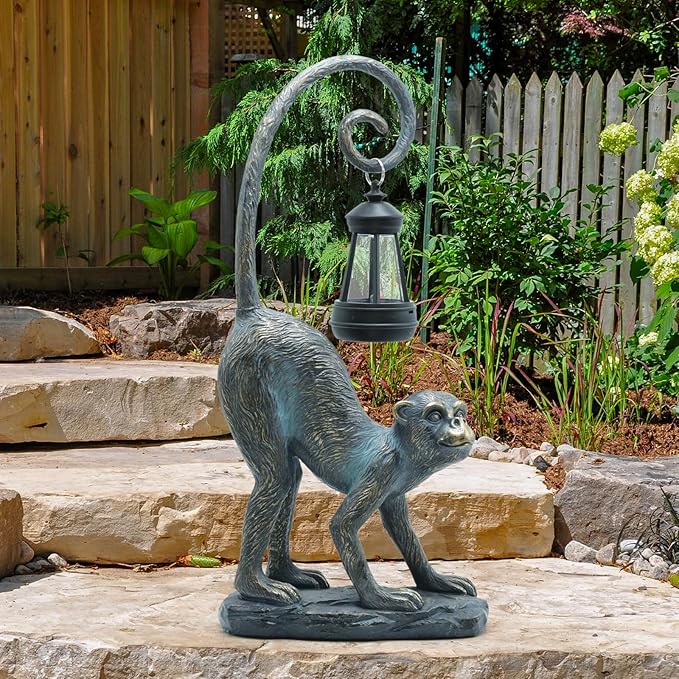 Resin Monkey Statue with Solar Light - Whimsical Garden Decor, Good Luck Gifts for Women,Outdoor Statues Yard Decor for Patio,Porch,Home - Unique Housewarming Gifts-VerdiqueGarden