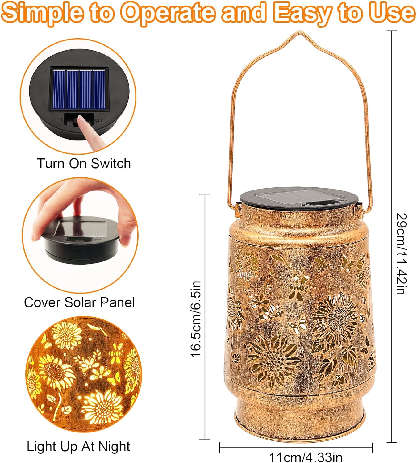 2 Pack Sunflower Solar Lanterns Garden Decor, Birthday Gifts for Women Mom Grandma Metal Hanging Solar Lights Outdoor Waterproof LED Decoration with Shepherd Hook Outside for Yard Porch Lawn Patio-VerdiqueGarden