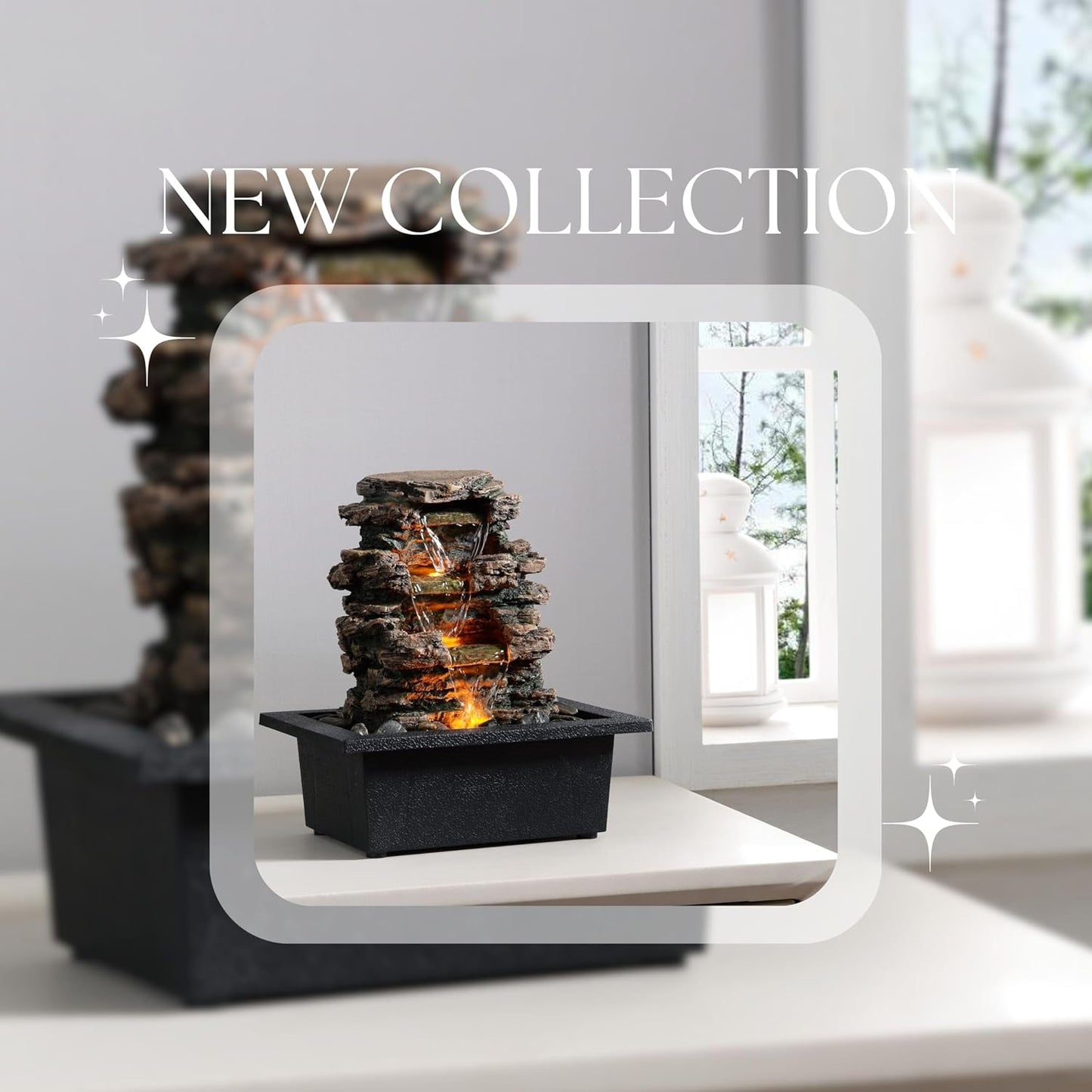 Tabletop Water Fountain, Home Décor Soothing Sound Machine with Automatic Pump, Deep Basin and Natural River Rocks. Indoor Zen Relaxation for Office, Living Room, or Bedroom Décor.-VerdiqueGarden