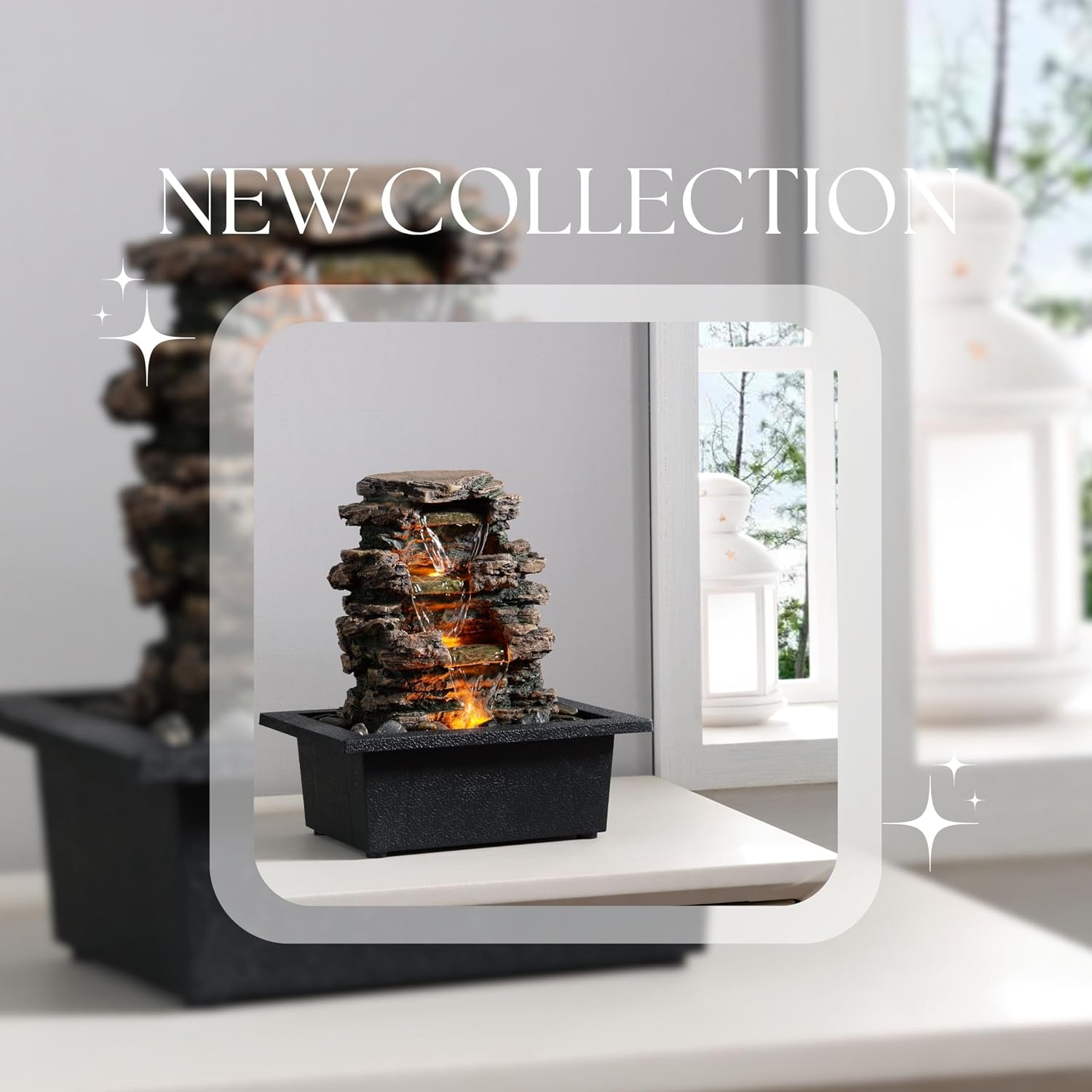 Tabletop Water Fountain, Home Décor Soothing Sound Machine with Automatic Pump, Deep Basin and Natural River Rocks. Indoor Zen Relaxation for Office, Living Room, or Bedroom Décor.-VerdiqueGarden