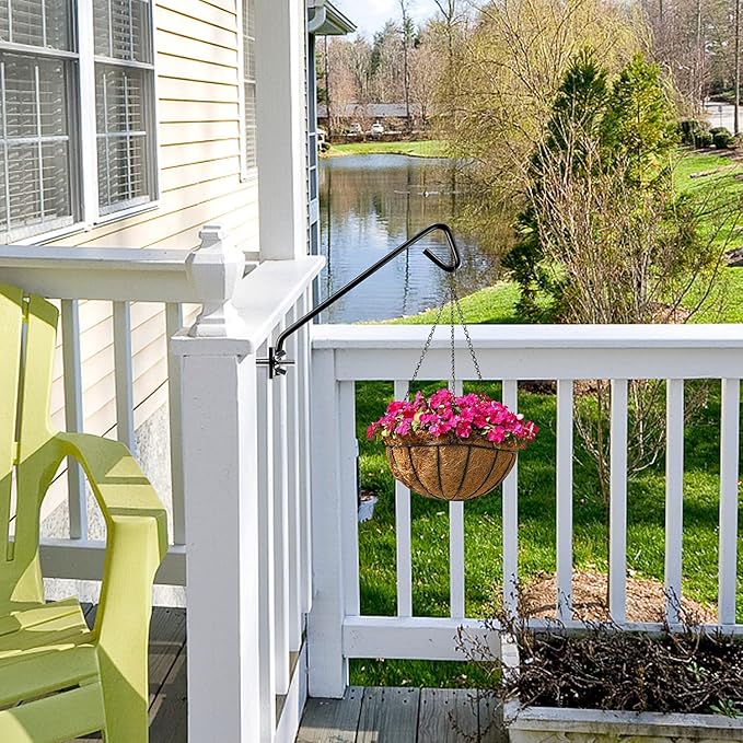 11 inches Fence Deck Hook Rail Hook Hanging Hook Mounting Kit Heavy Duty Bird Feeder Hook, Decorative Hook Hanger for Bird Feeders, Planters, Suet Baskets, Lanterns on Balcony Porch Railing Fence-VerdiqueGarden