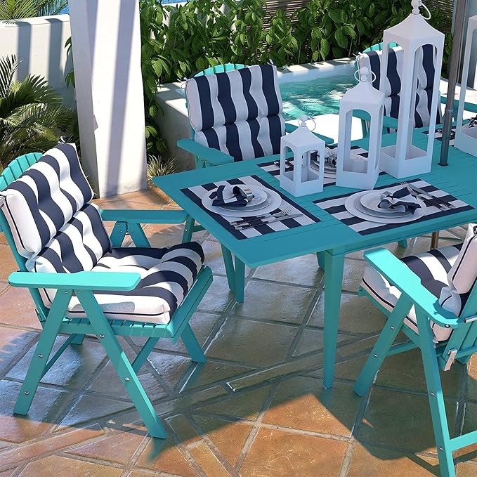 LVTXIII 2 Pack Outdoor High Back Cushions Patio Tufted Seat and Back Chair Cushions with Ties, Replacement Chair Pad for Outdoor Furniture Decoration (44” L x 22 W”, Set of 2, Cabana Navy)-VerdiqueGarden