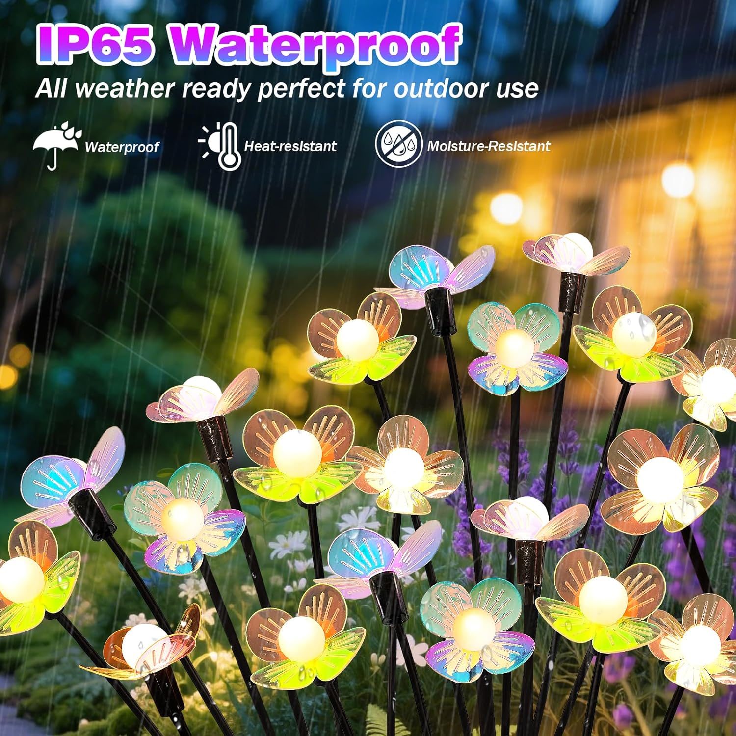 Solar Garden Lights, 2 Pack 12 LED Solar Swaying Flower Light, Waterproof Firefly Lights Outdoor Fairy Light for Garden Patio Yard Pathway Flower Bed Decoration-VerdiqueGarden
