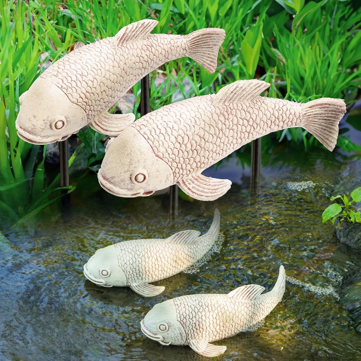 10.8" 2Pcs Koi Fish Garden Statues, Yard Pond Decor for Outdoor Ponds, Large Statues Ornaments, Real Koi Sculpture Art, Fish Sculpture Garden for Outdoors-VerdiqueGarden