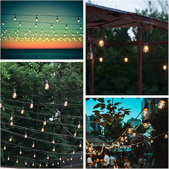 Hometown Evolution, Inc. 50 Foot E26 Commercial Edison Bulb String Lights with 25 Suspended Sockets and S14 Lantern Edison 11 Watt Bulbs-VerdiqueGarden