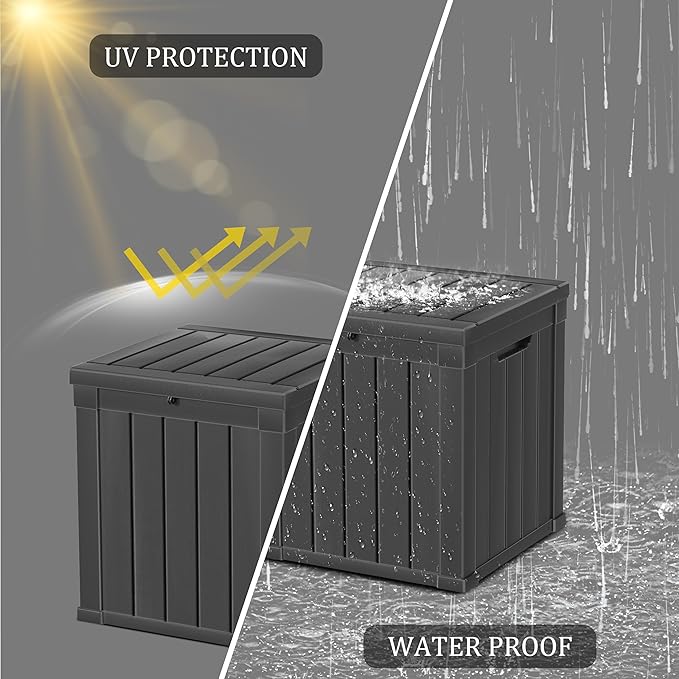 48 Gallon Outdoor Storage Box, Waterproof Resin Deck Box for Patio, Pool, and Garden, Lockable Bin for Cushions, Tools, and Accessories, UV-Resistant, Black-VerdiqueGarden