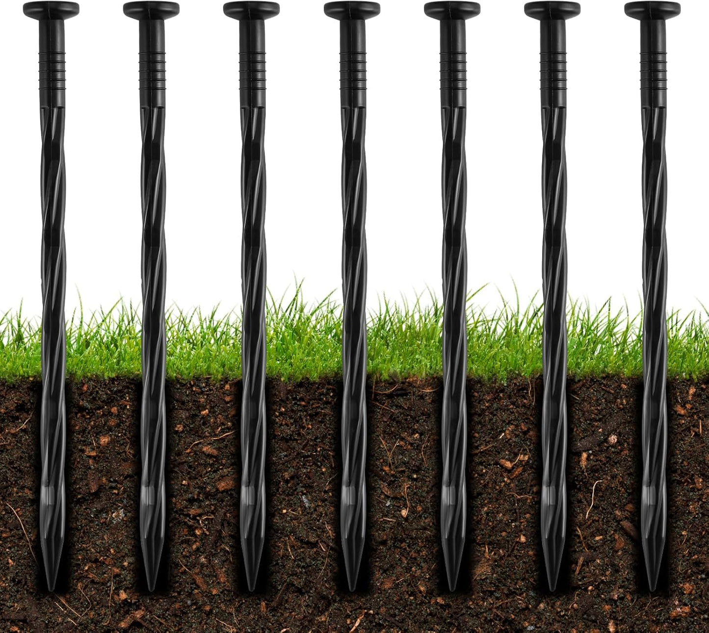 100Pcs 8-Inch Plastic Landscape Edging Spikes, Spiral Anchoring Nails for Weed Barrier, Paver Edging, Landscape Edging, Artificial Turf, Grass Pathways, and More-VerdiqueGarden