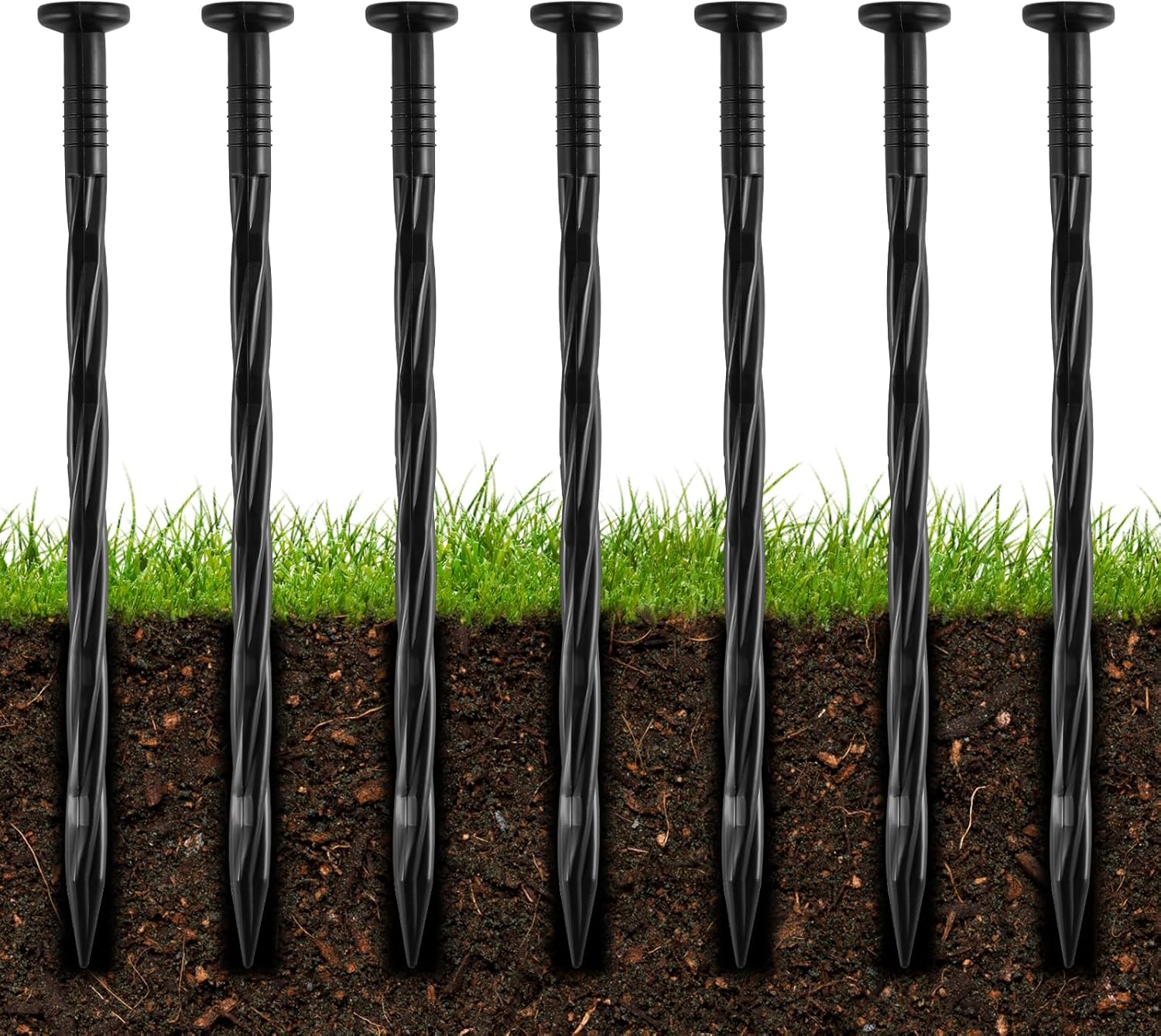 100Pcs 8-Inch Plastic Landscape Edging Spikes, Spiral Anchoring Nails for Weed Barrier, Paver Edging, Landscape Edging, Artificial Turf, Grass Pathways, and More-VerdiqueGarden