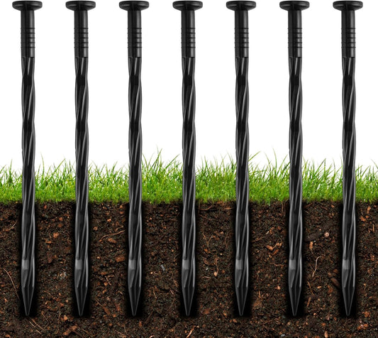 100Pcs 8-Inch Plastic Landscape Edging Spikes, Spiral Anchoring Nails for Weed Barrier, Paver Edging, Landscape Edging, Artificial Turf, Grass Pathways, and More-VerdiqueGarden