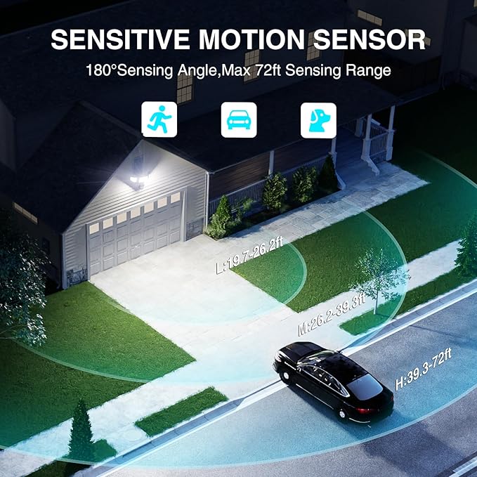 85W LED Security Lights Motion Sensor Light Outdoor, 8500LM Dusk to Dawn, IP65 Waterproof, 6500K, 3 Head Motion Detected Flood Light, Floodlight for Outside, Garage, Yard, Porch (Brown)-VerdiqueGarden