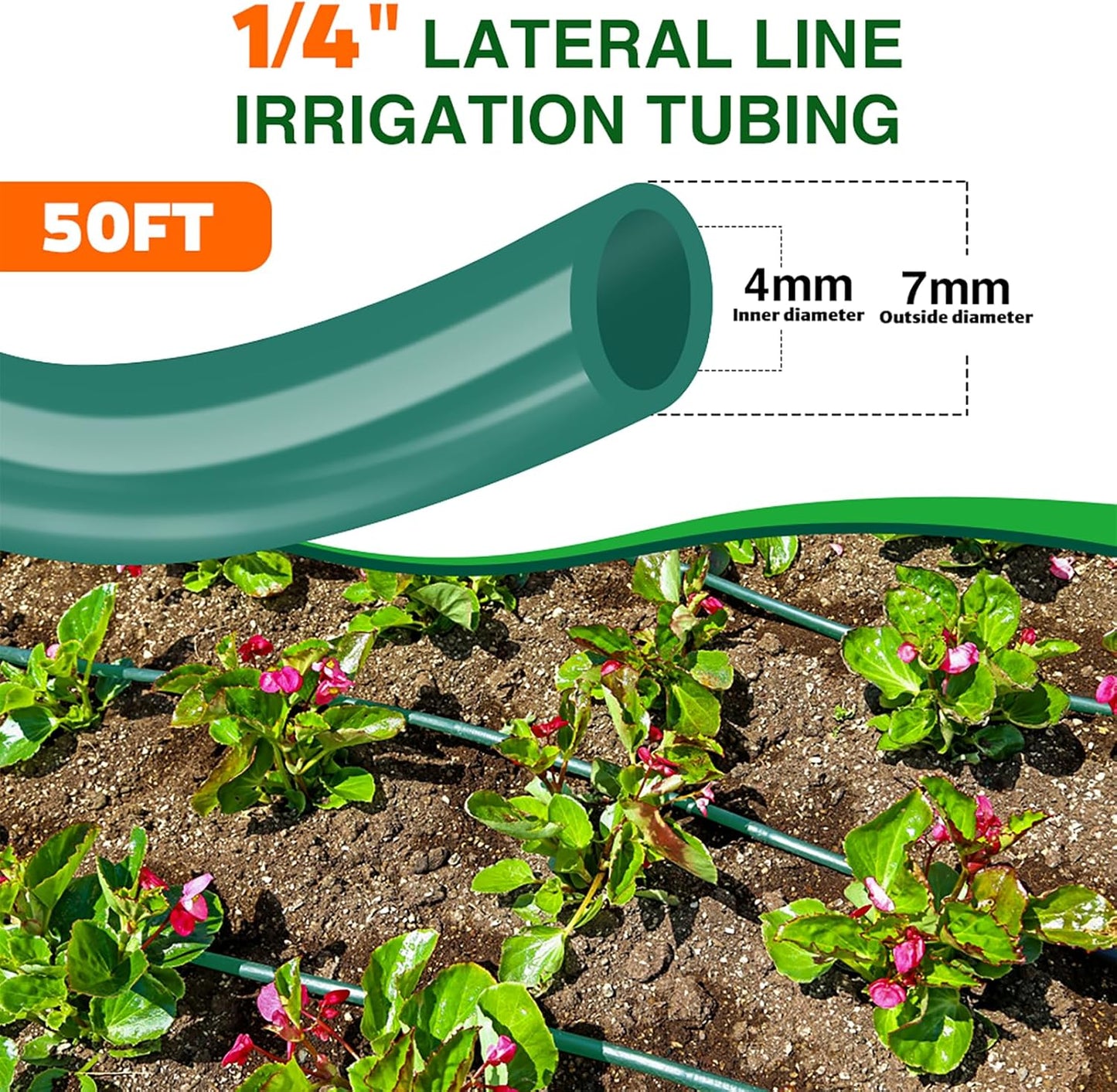 Bonviee 50ft 1/4 inch Drip Irrigation Tubing, Drip Irrigation Hose, Garden Watering Tube Line for Garden Watering System-Green-VerdiqueGarden