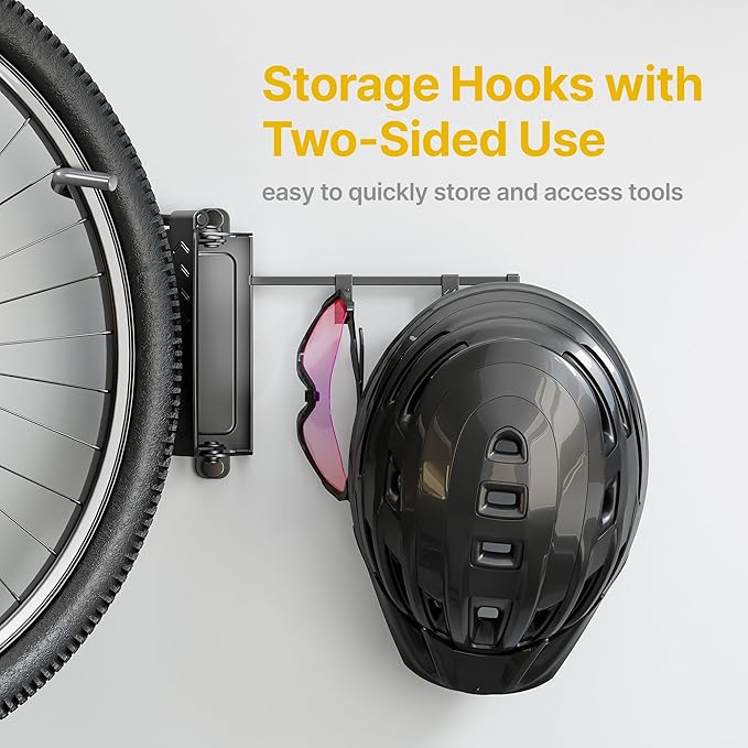 monTEK Swivel Bike Wall Mount, Bike Hangers for Garage, Bike Wall Mount with Two Extra Storage Hooks, Bike Hanger Wall Mount for Space Saving, Bike Rack Garage Holds Up to 77 lbs-VerdiqueGarden