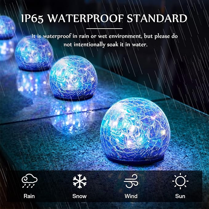 Honoson Decorative Solar Globe Lights Outdoor Waterproof LED Cracked Glass Ball Lights for Pathway, Walkway, Garden, Yard, Lawn Decoration(4 Pcs,3.9 Inch)-VerdiqueGarden