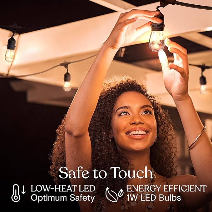 Brightech Ambience Pro LED String Lights - 24 Ft Commercial Grade Patio Lighting Outdoor Waterproof - 7 Heavy Duty Porch Lights for Outside, Christmas, Backyard - 1W Vintage Edison Bulbs, Dimmable-VerdiqueGarden