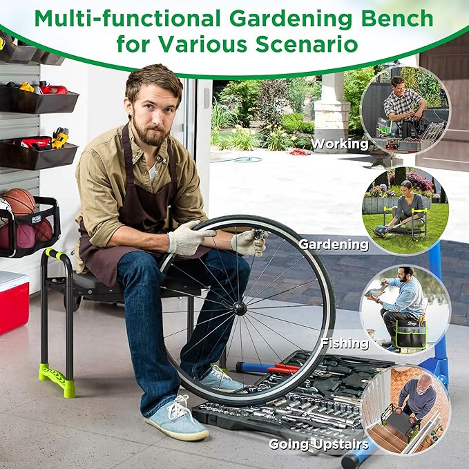 10.8” Wide Garden Kneeler and Seat, Heavy Duty Foldable Gardening Stool with Tool Belt Pouch, Portable Gardening Bench Chair for Seniors & Parents, Non-Slip & Easy Grip Design-VerdiqueGarden