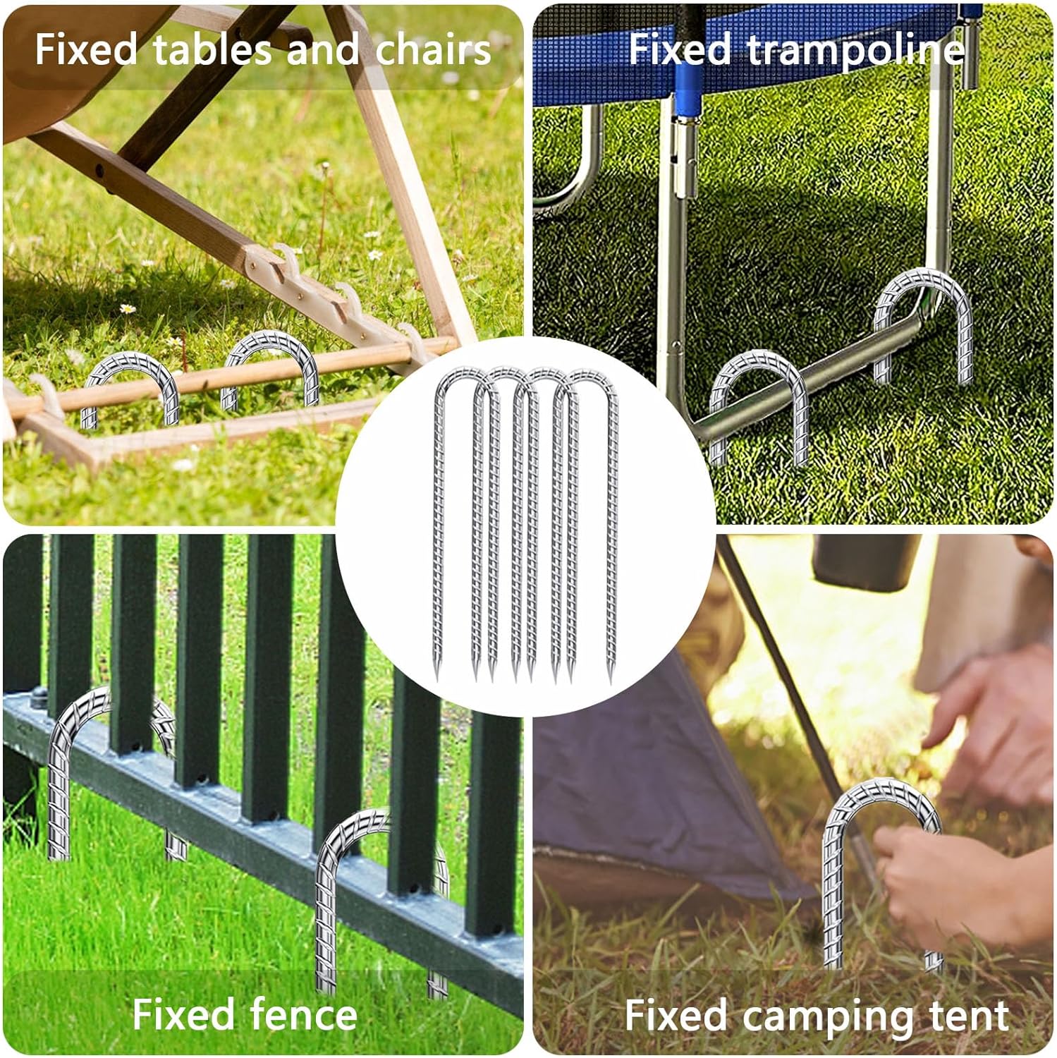 Rebar-Stakes-12-Inch-Galvanized, U Hook Trampoline Stakes 10 Pack Ground Anchors Tent Stakes Heavy Duty for Plants Anti-Rust Landscape Fabric Stakes Artificial Turf-VerdiqueGarden