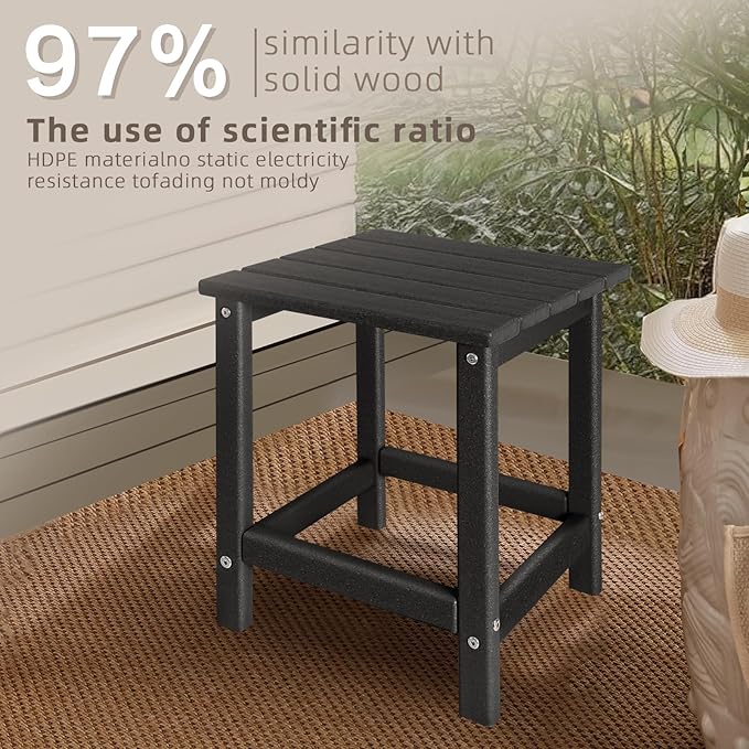Adirondack Side Table Outdoor, HDPE Small Outdoor Table for Patio,Outside End Table for Porch, Deck, Pool, Weather Resistant/Easy Maintenance/Indoor or Outdoor Use, Back-VerdiqueGarden