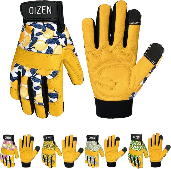 Cowhide Leather Thorn Proof & Puncture Resistant Gardening Gloves for Women and Men, Touchscreen Compatible Working Gloves for Weeding, Digging, Planting, Gardening Gifts for Women (Small)-VerdiqueGarden