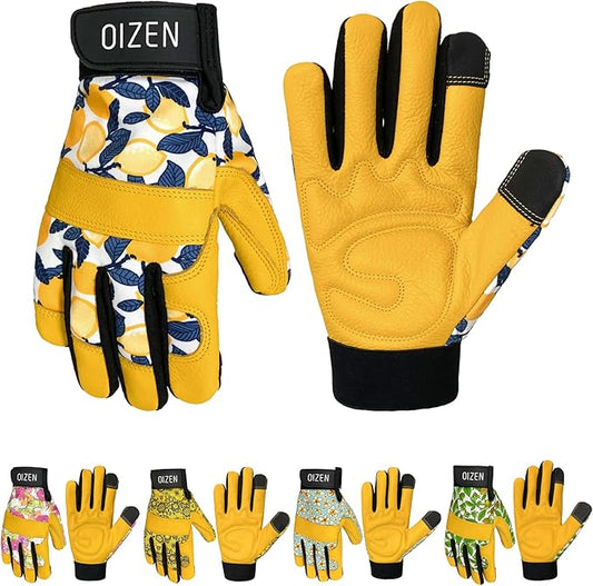 Cowhide Leather Thorn Proof & Puncture Resistant Gardening Gloves for Women and Men, Touchscreen Compatible Working Gloves for Weeding, Digging, Planting, Gardening Gifts for Women (Small)-VerdiqueGarden