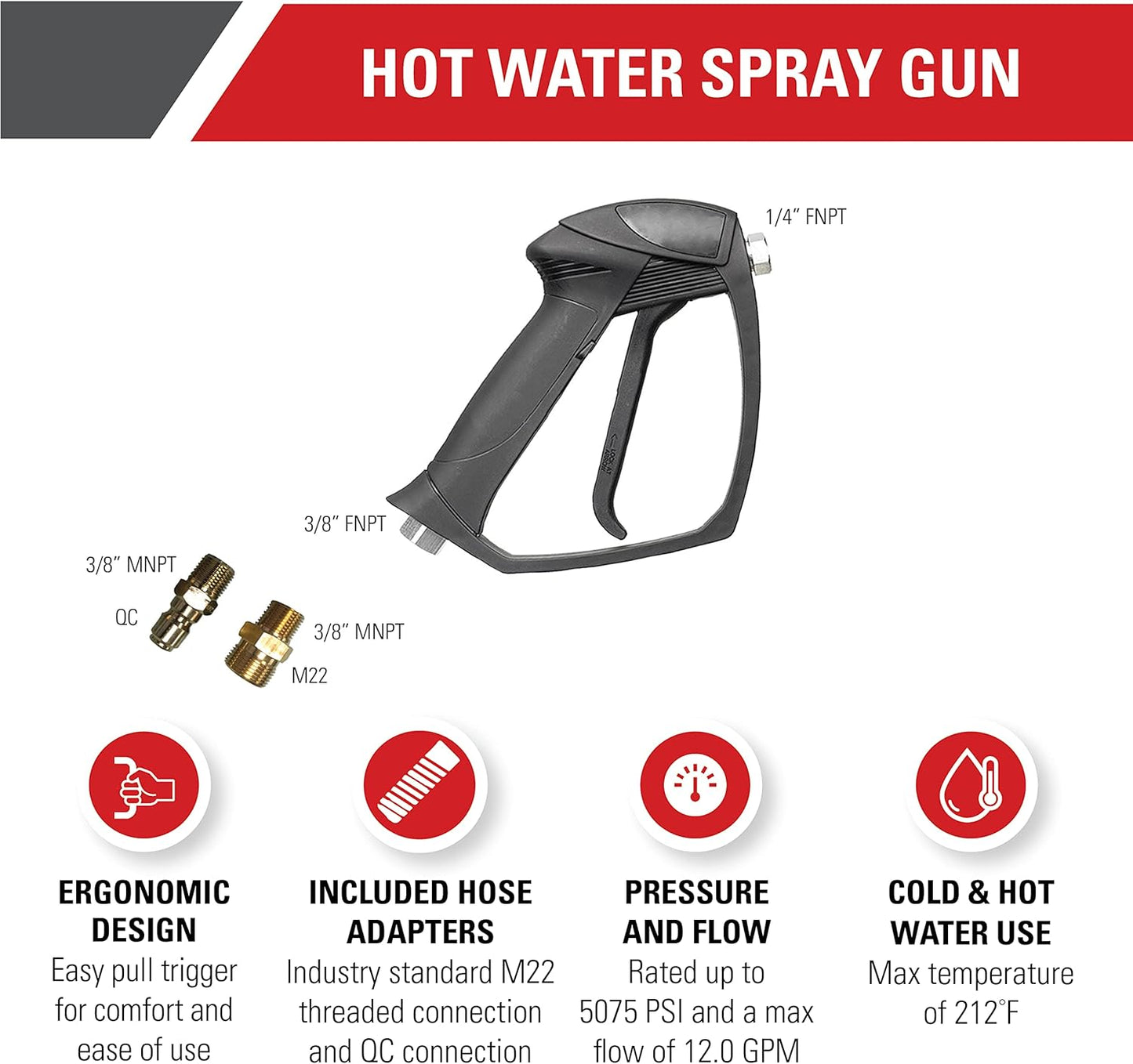 Simpson Cleaning 80178 Universal Hot Water Gun with M22 and QC Adaptors, Rated Up to 5075 PSI, Plain-VerdiqueGarden