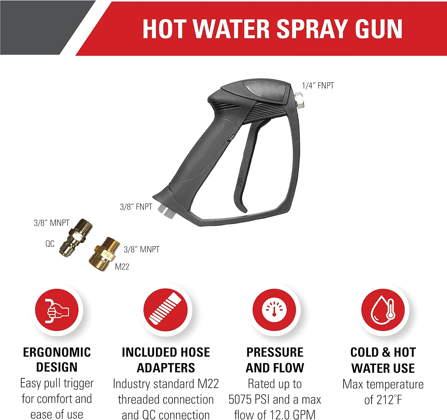 Simpson Cleaning 80178 Universal Hot Water Gun with M22 and QC Adaptors, Rated Up to 5075 PSI, Plain-VerdiqueGarden