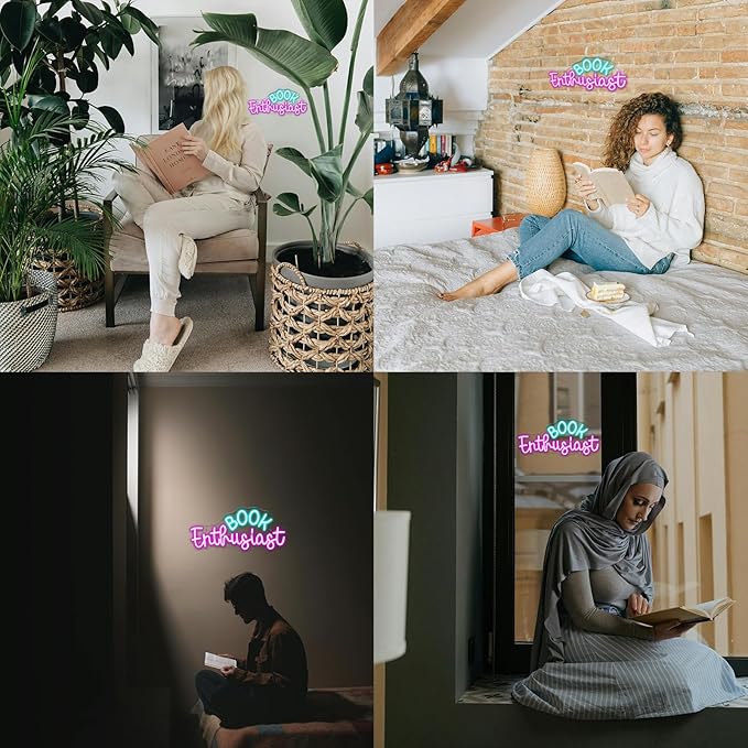 Book Enthusiast Neon Sign Wall Decor,Neon Light Bedroom Wall Decor Suitable Indoor Light for Classroom Book Party Library Reading Room Decoration Bookish Gifts-VerdiqueGarden